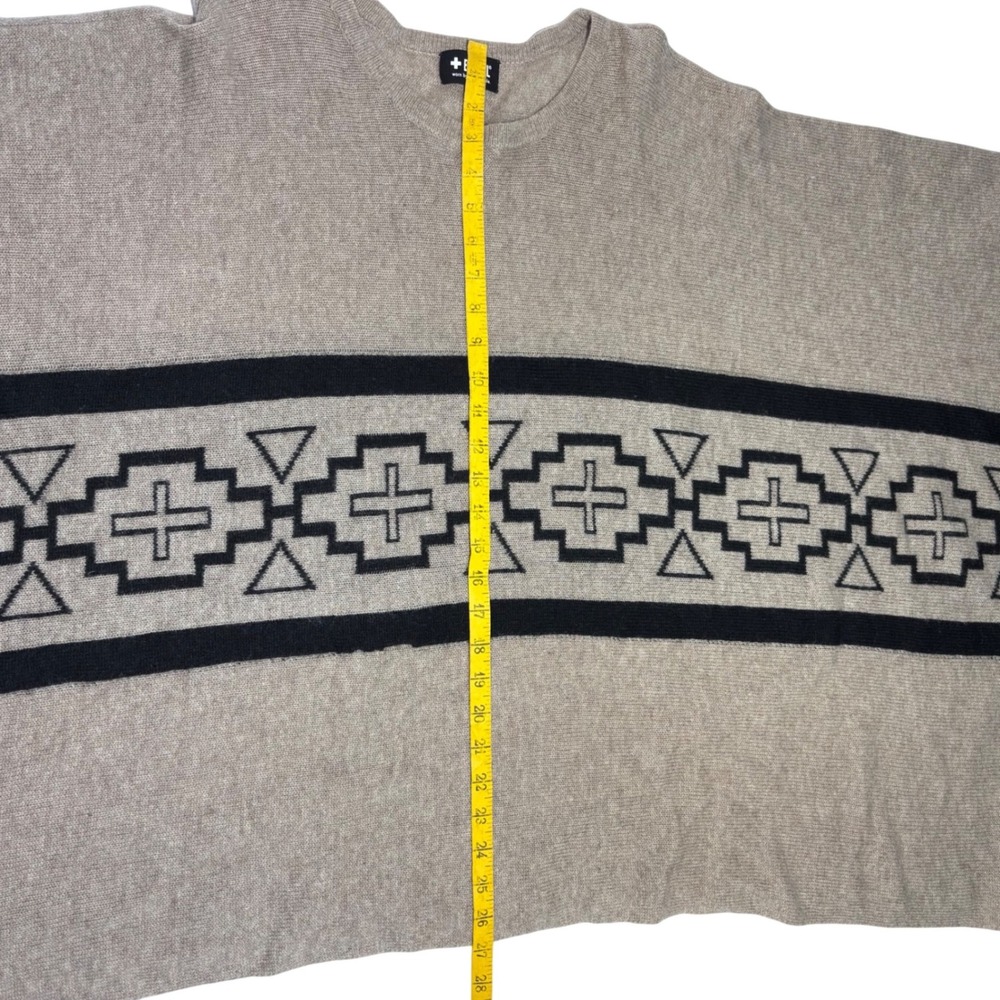 +Beryll 100% Cashmere Poncho Sweater Southwestern Geometric Beige Black USA Made - Picture 6 of 8